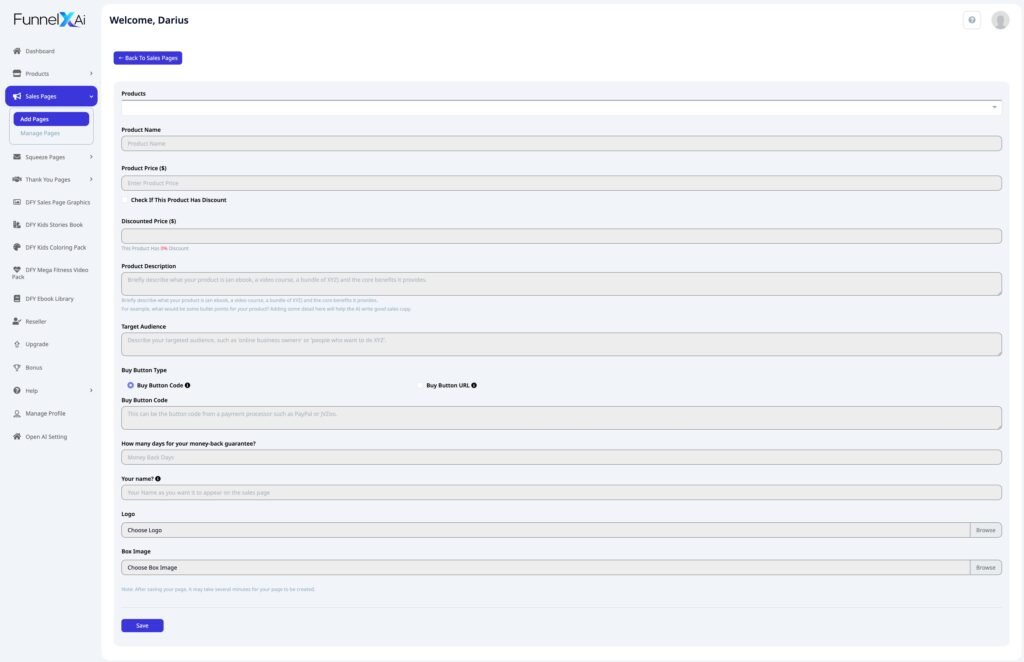 funnelx ai sales page creation