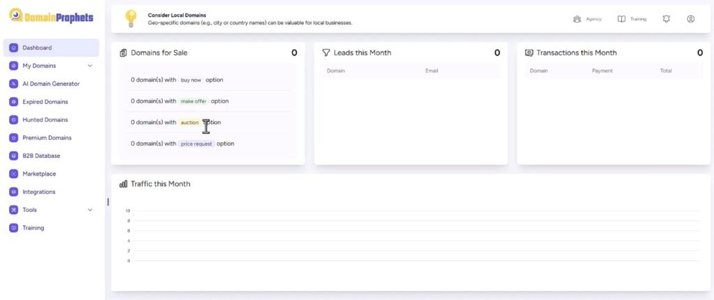 Domain Prophets dashboard