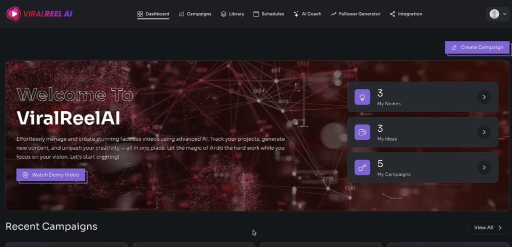 ViralReelAI dashboard