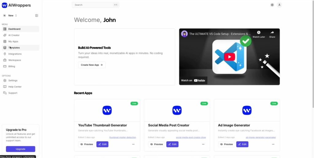 aiwrappers dashboard