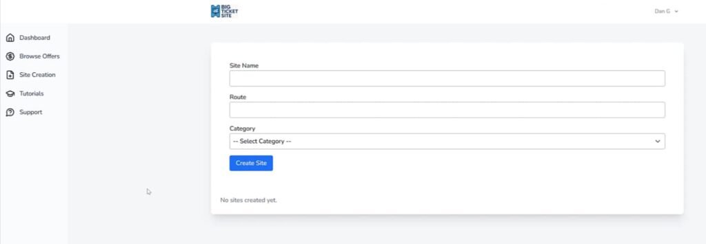BIG TICKET SITE DASHBOARD