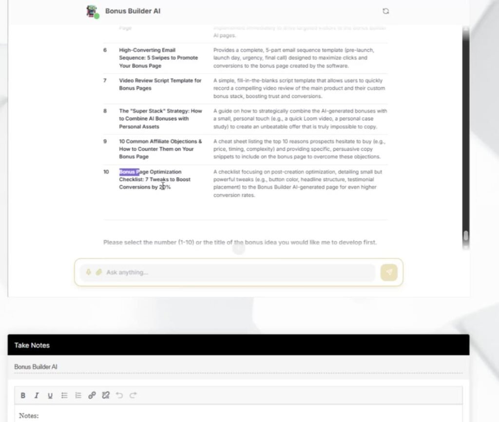 Bonus Builder AI bonus examples