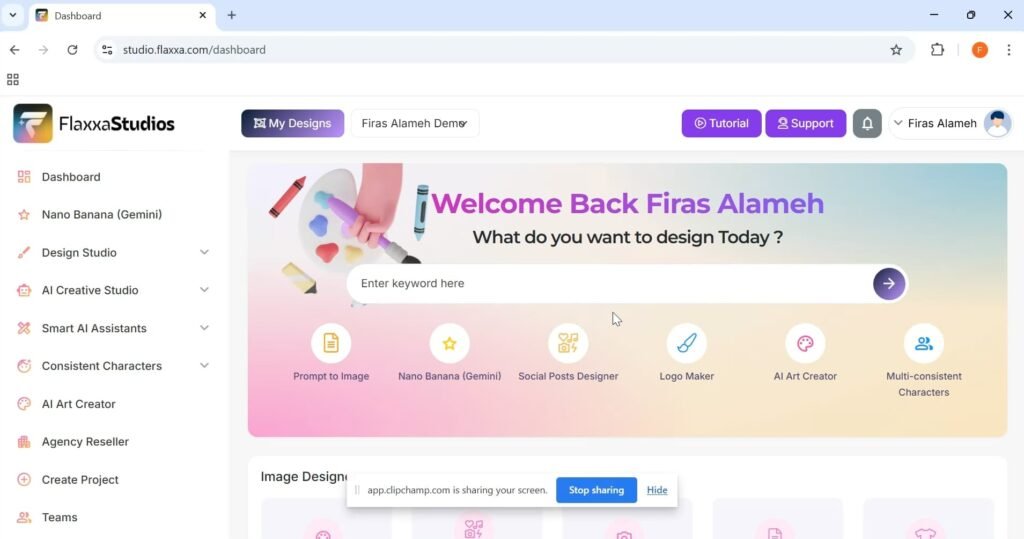 Flaxxa Studio dashboard