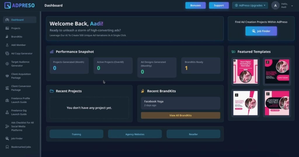 adpreso ai dashboard