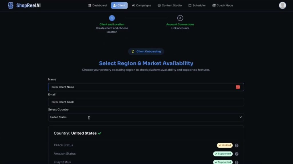 ShopReel AI dashboard