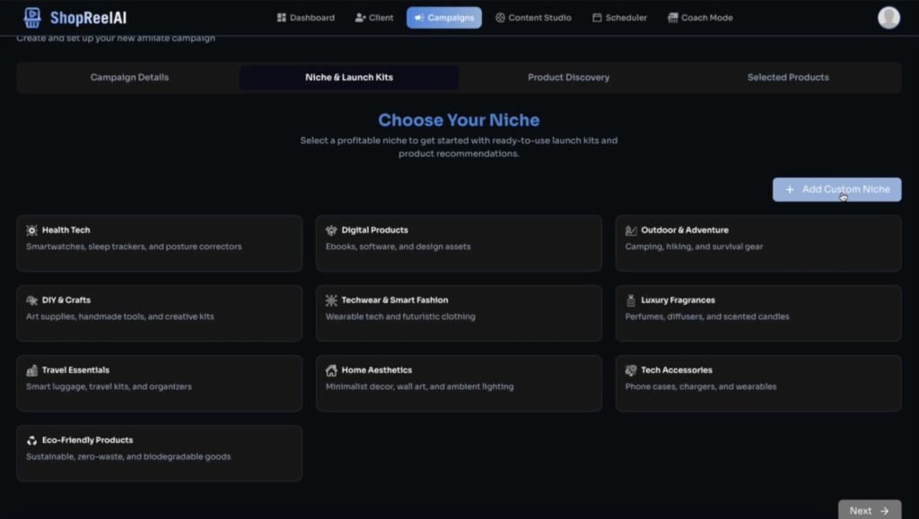 ShopReel AI niche selection