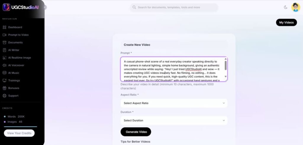ugc studio ai members area