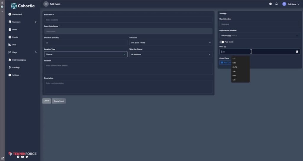 cohortia event example