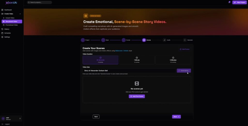 xsoraai video scene by scene video