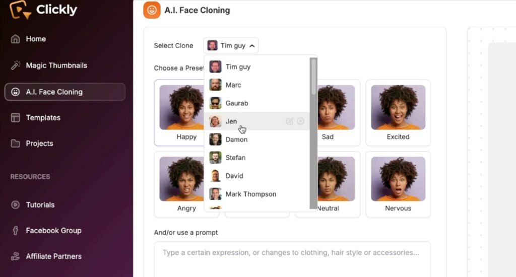 clickly ai face cloning