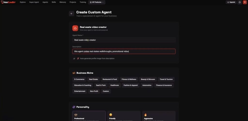 VIDEOCLAWBOT AGENT CREATION