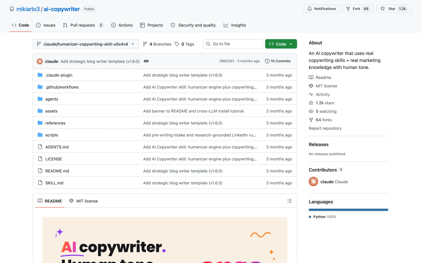 AI Copywriter skill on GitHub (mikiarlo3/ai-copywriter)