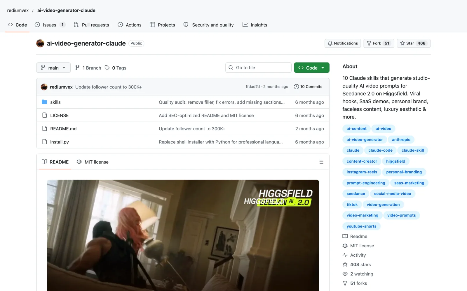 AI Video Generator skill on GitHub (rediumvex/ai-video-generator-claude)