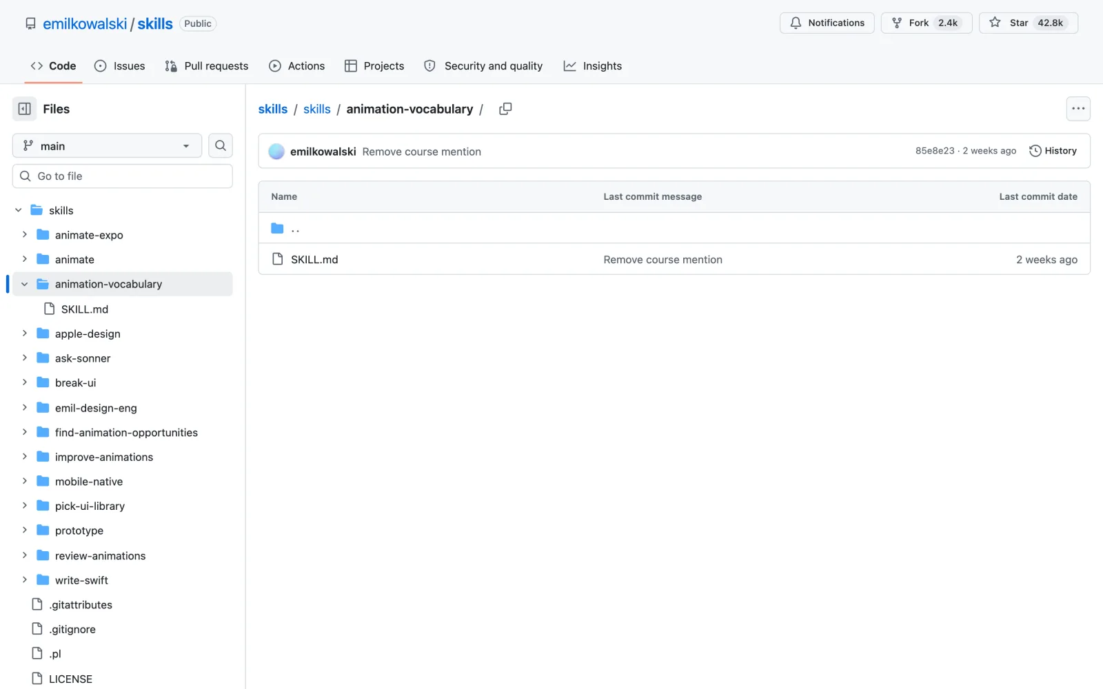 Animation Vocabulary Claude Code skill on GitHub (emilkowalski/skills)