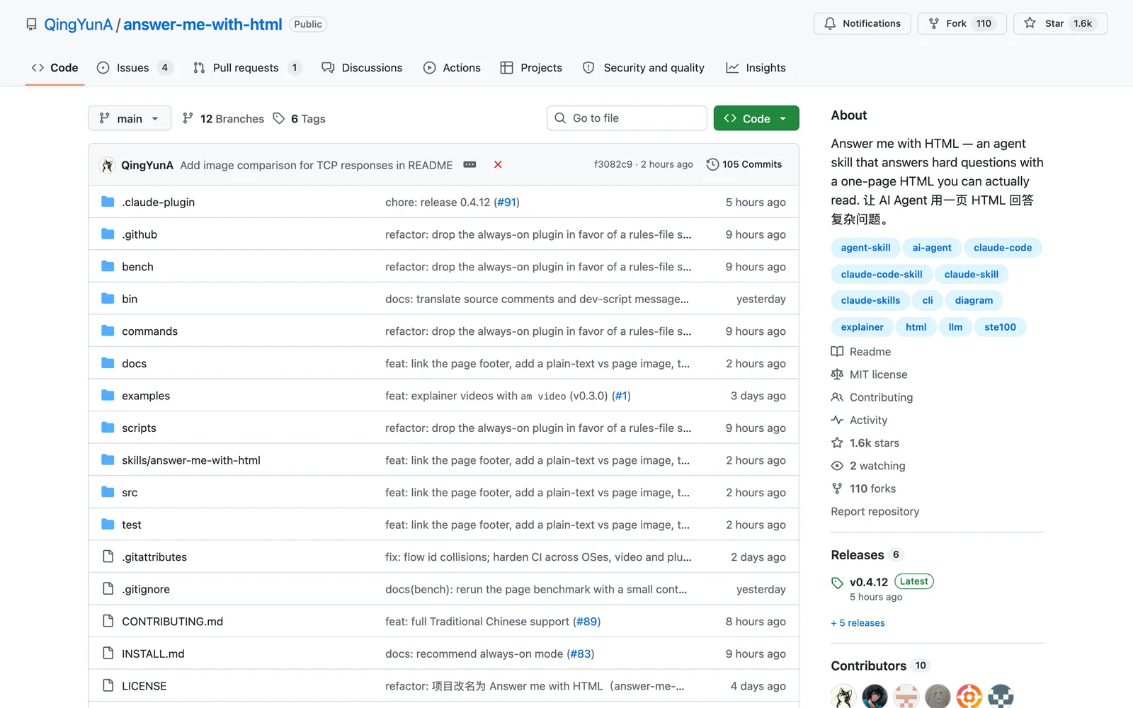 Answer Me With HTML skill on GitHub (QingYunA/answer-me-with-html)