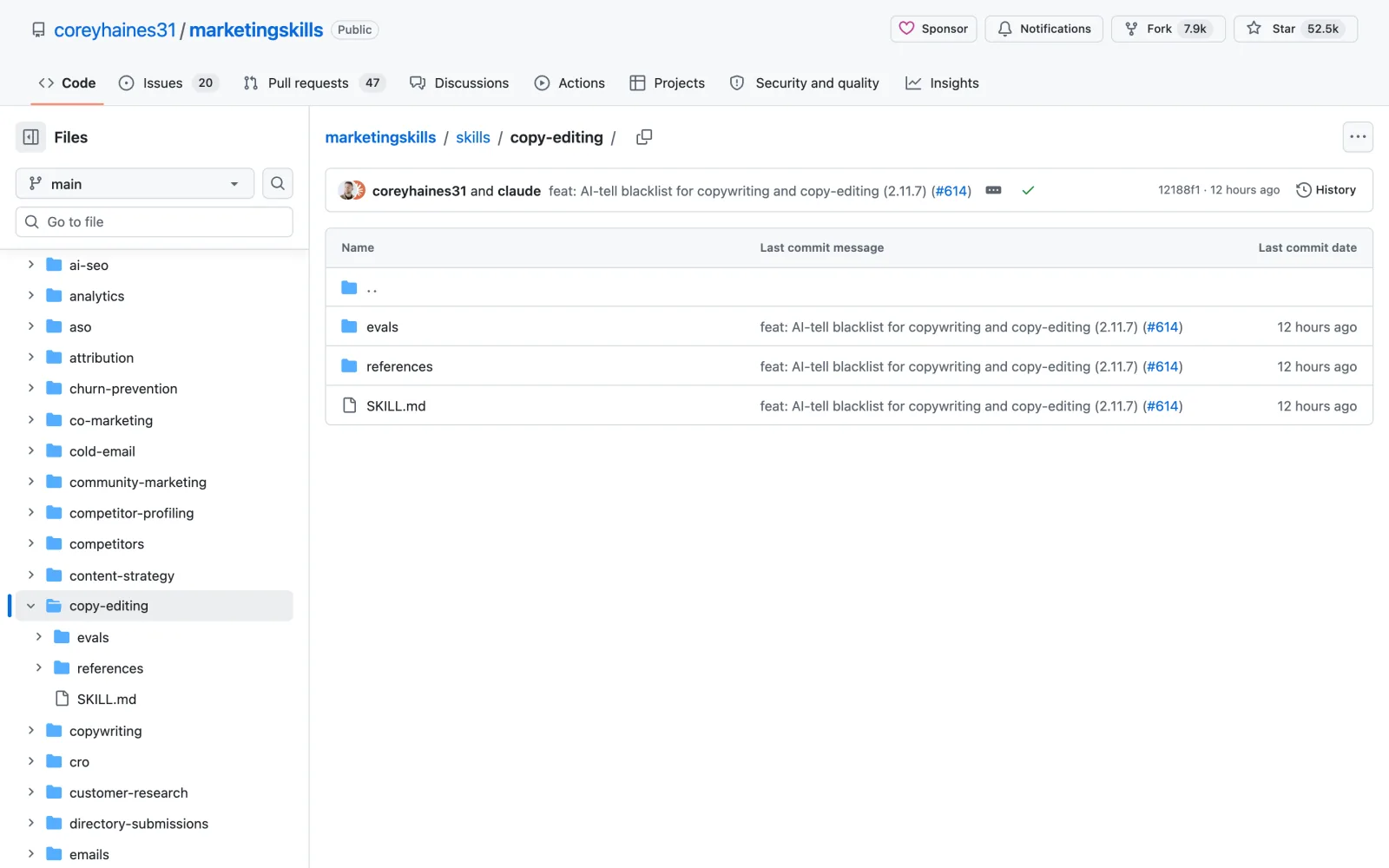 Copy Editing skill on GitHub (coreyhaines31/marketingskills)