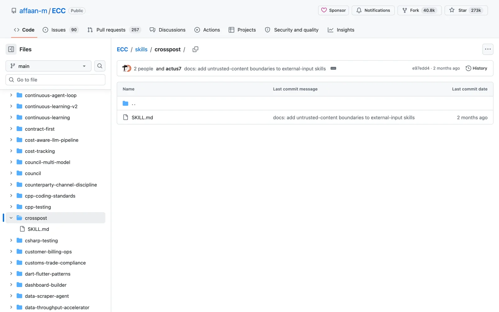 Crosspost skill on GitHub (affaan-m/ecc)