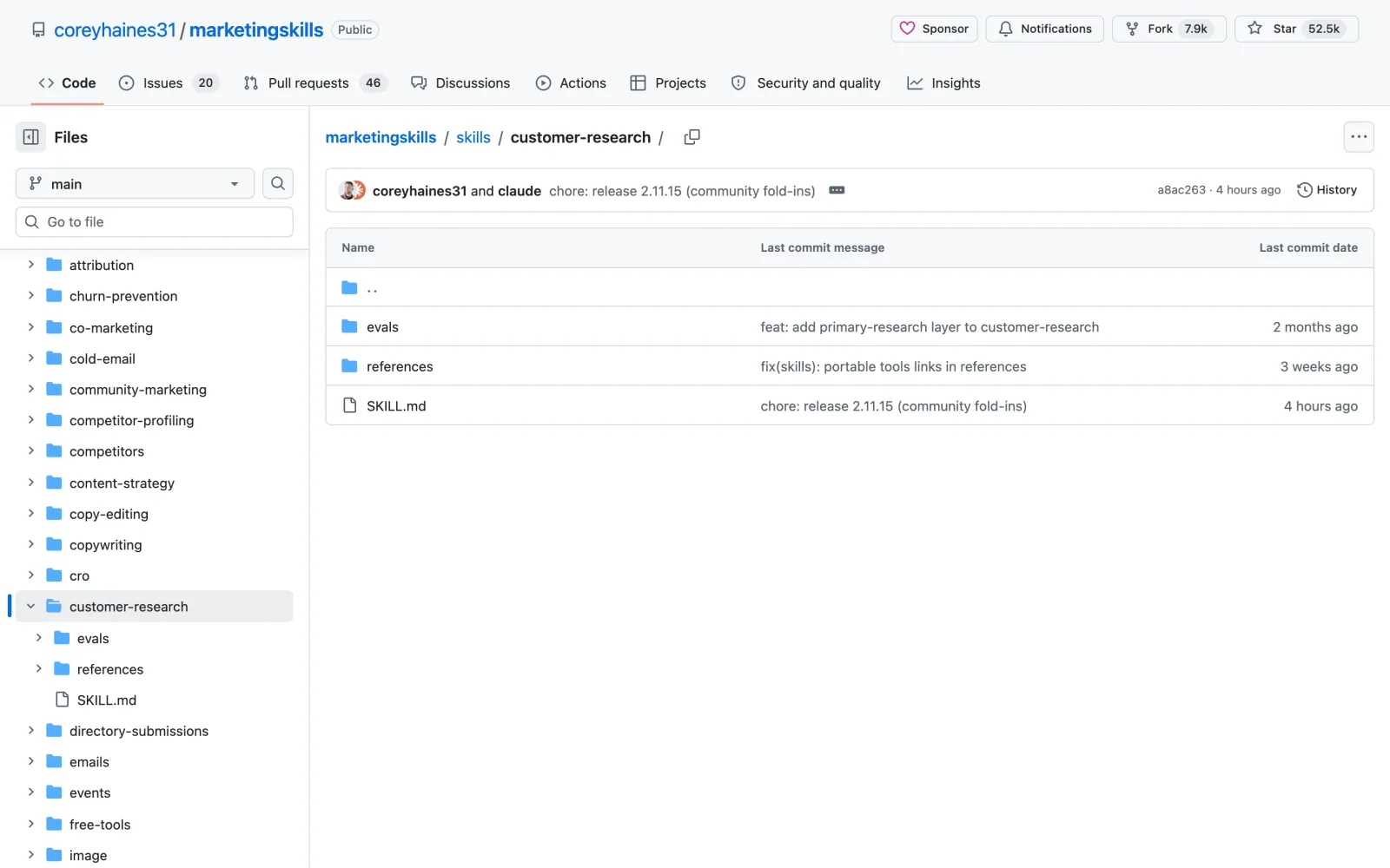 Customer Research skill on GitHub (coreyhaines31/marketingskills)