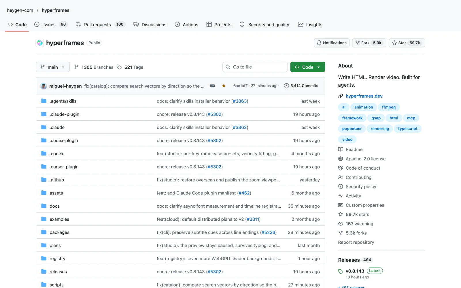 Faceless Explainer skill on GitHub (heygen-com/hyperframes)