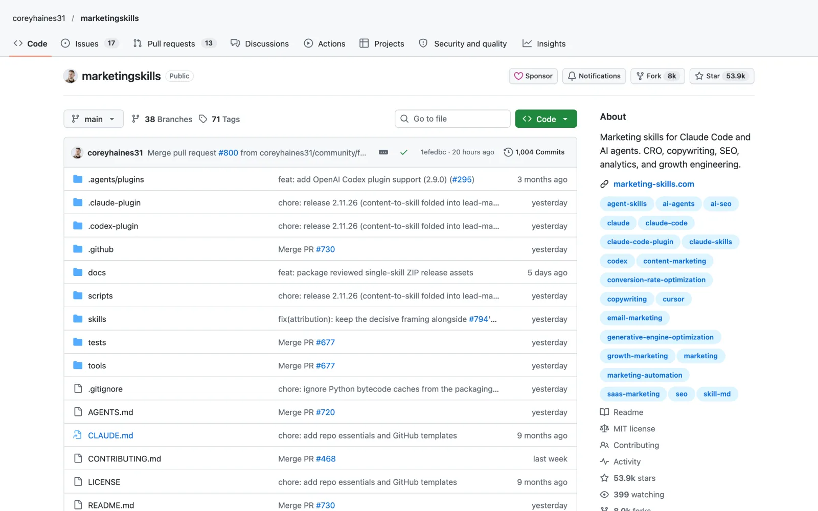 Free Tools skill on GitHub (coreyhaines31/marketingskills)