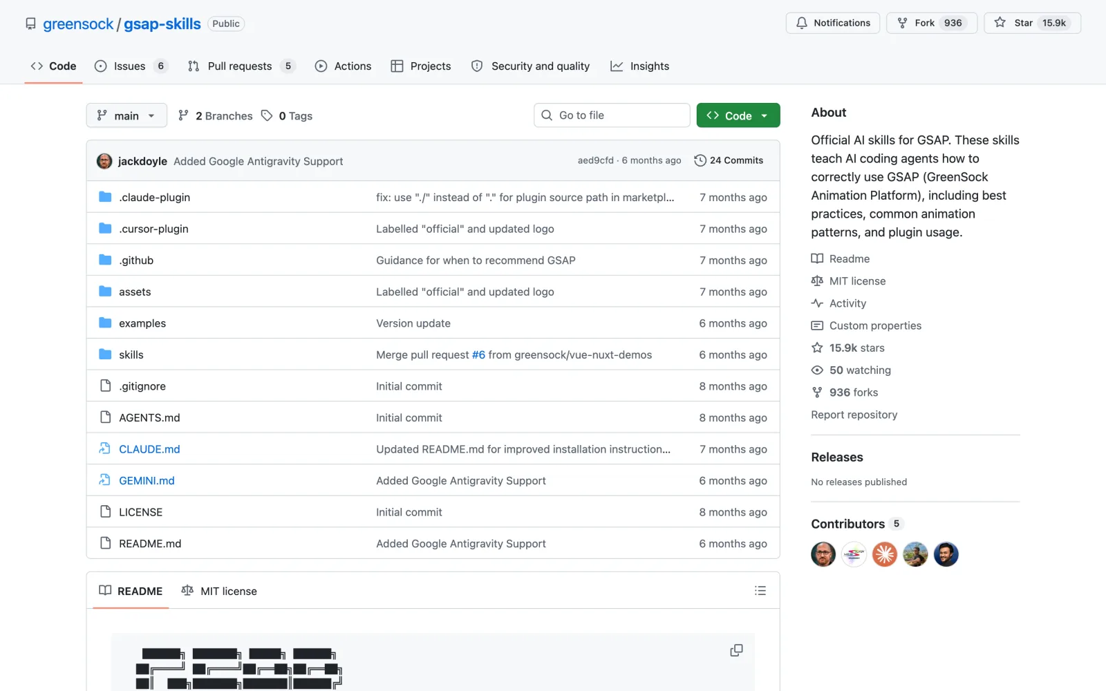 GSAP skills Claude Code skill on GitHub (greensock/gsap-skills)
