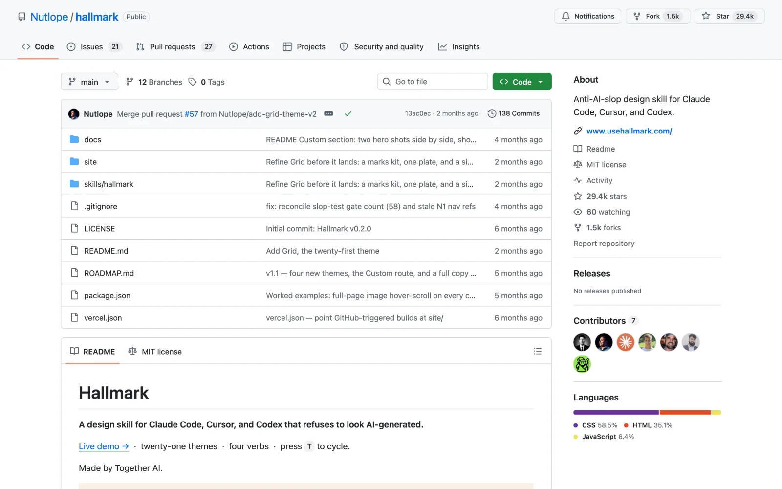 Hallmark Claude Code skill on GitHub (Nutlope/hallmark)