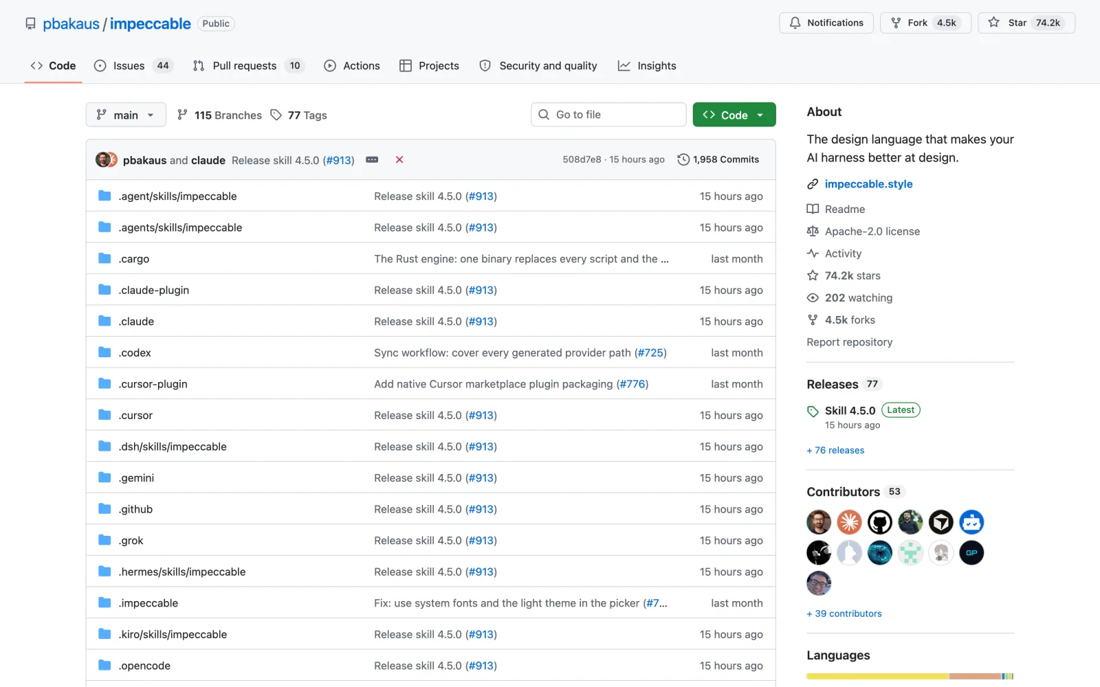 Impeccable Claude Code skill on GitHub (pbakaus/impeccable)
