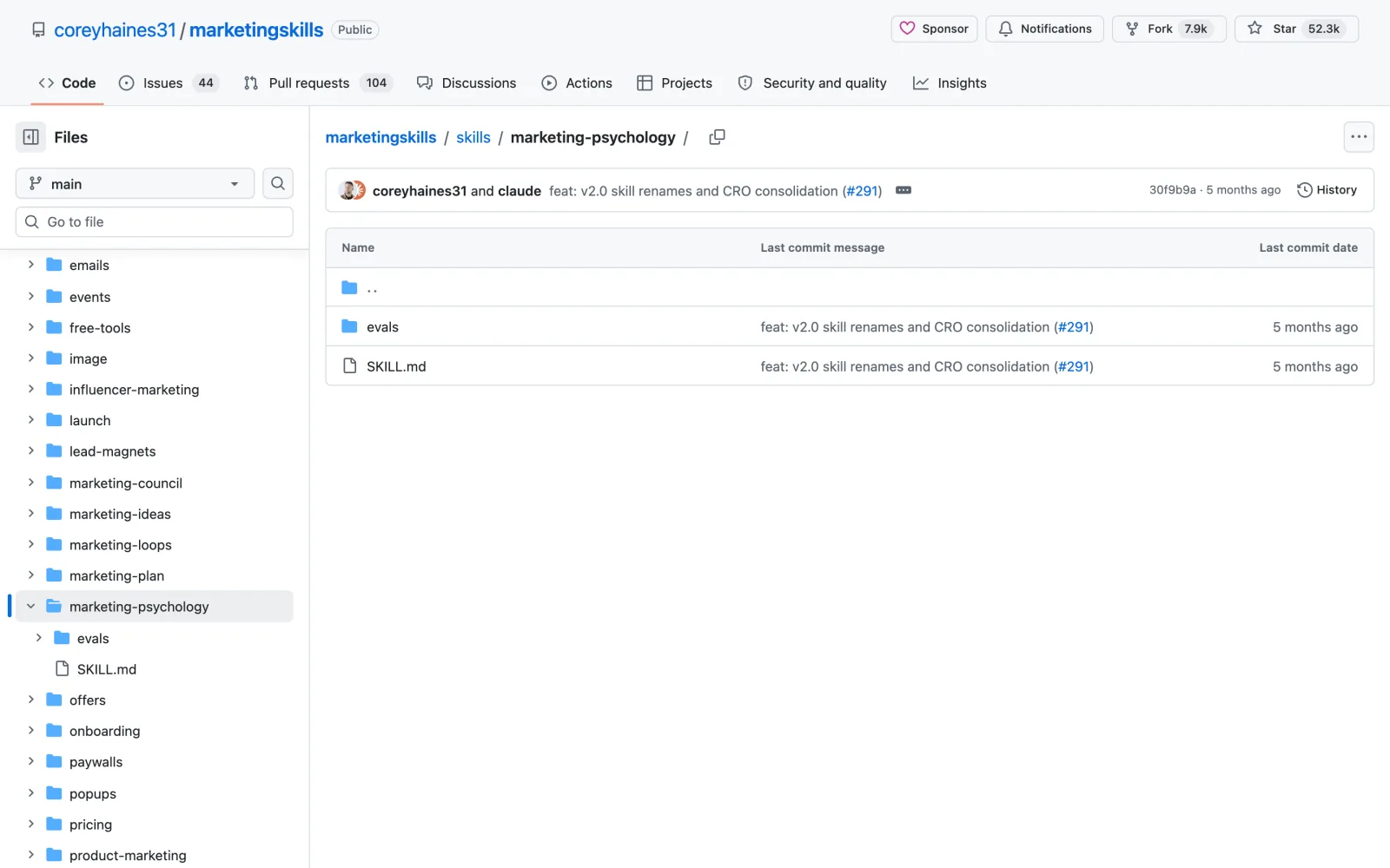 Marketing Psychology Claude Code skill on GitHub (coreyhaines31/marketingskills)