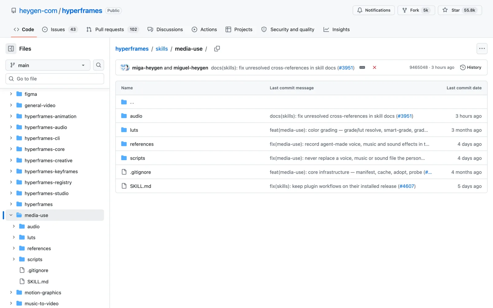 Media Use Claude Code skill on GitHub (heygen-com/hyperframes)