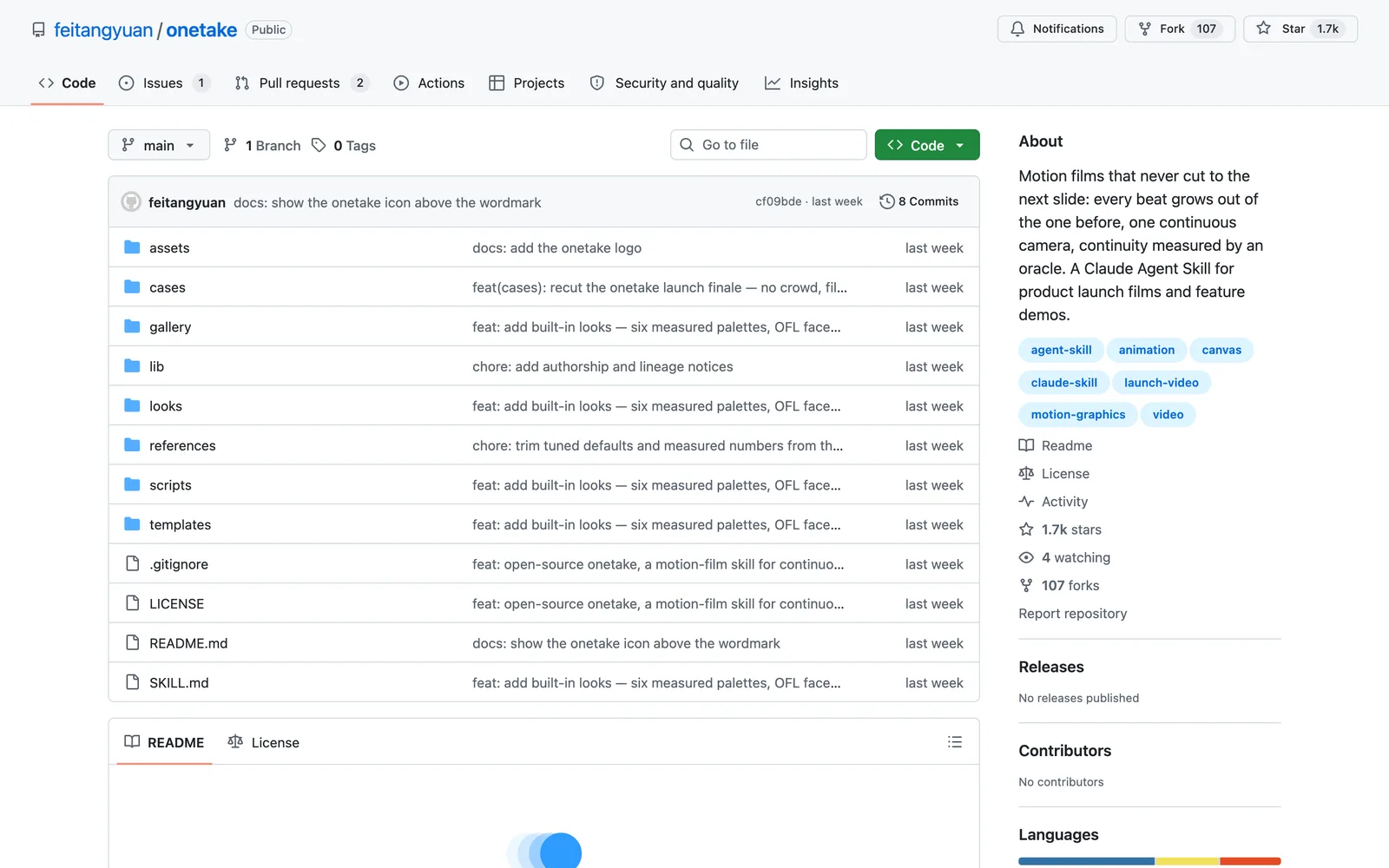 onetake skill on GitHub (feitangyuan/onetake)