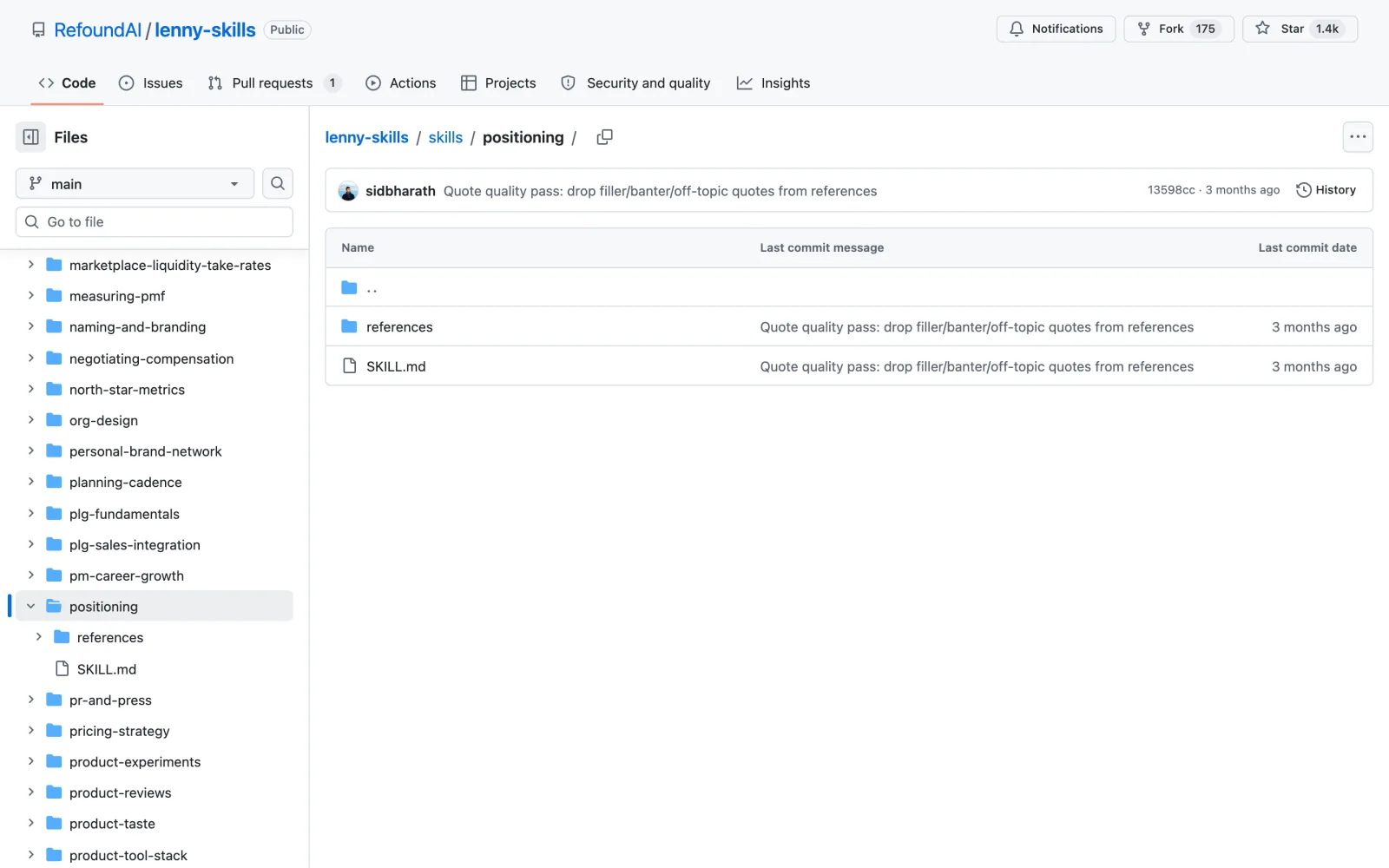Positioning skill on GitHub (refoundai/lenny-skills)
