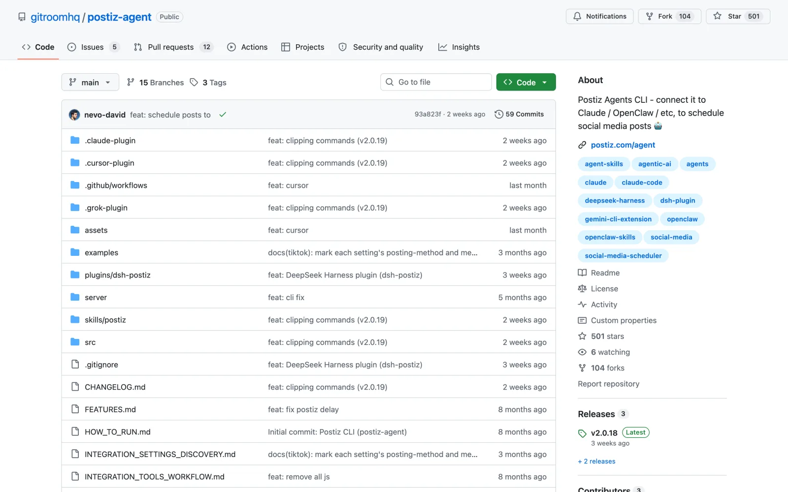 Postiz skill on GitHub (gitroomhq/postiz-agent)