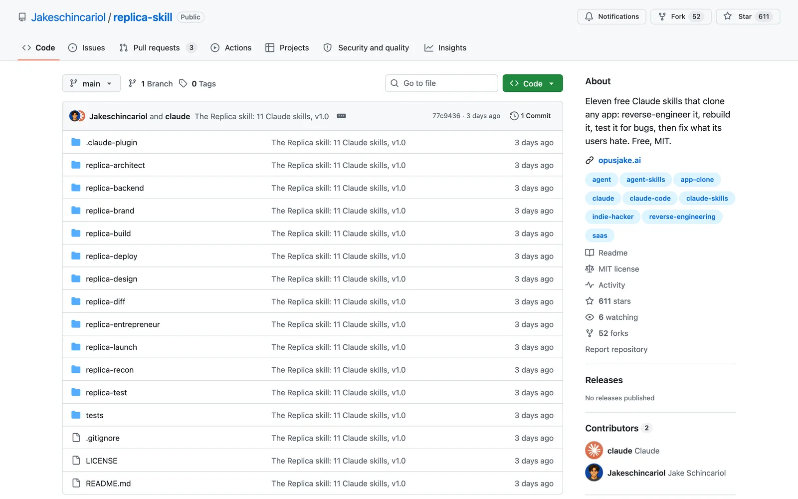 Replica skill on GitHub (Jakeschincariol/replica-skill)