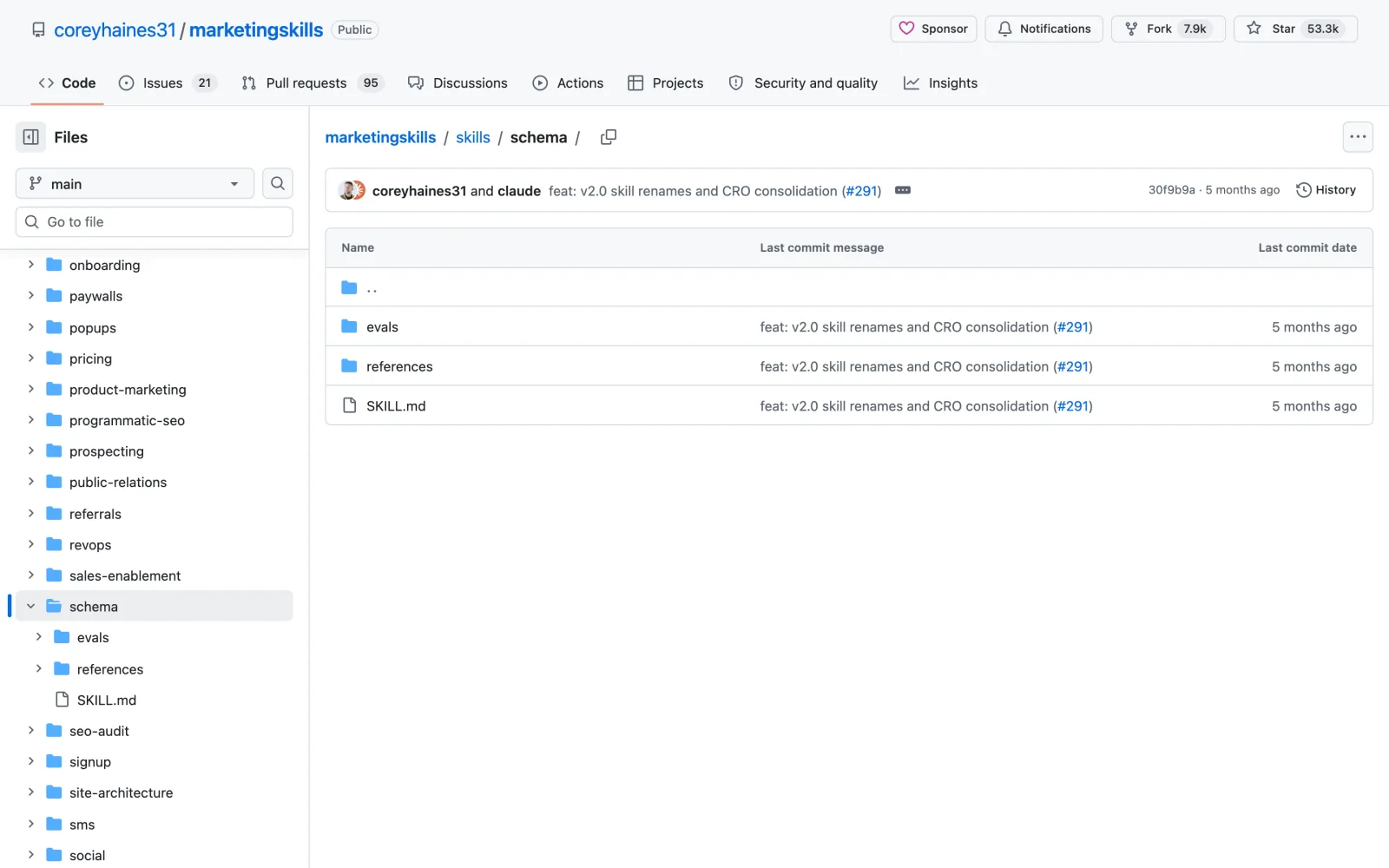 Schema skill on GitHub (coreyhaines31/marketingskills)