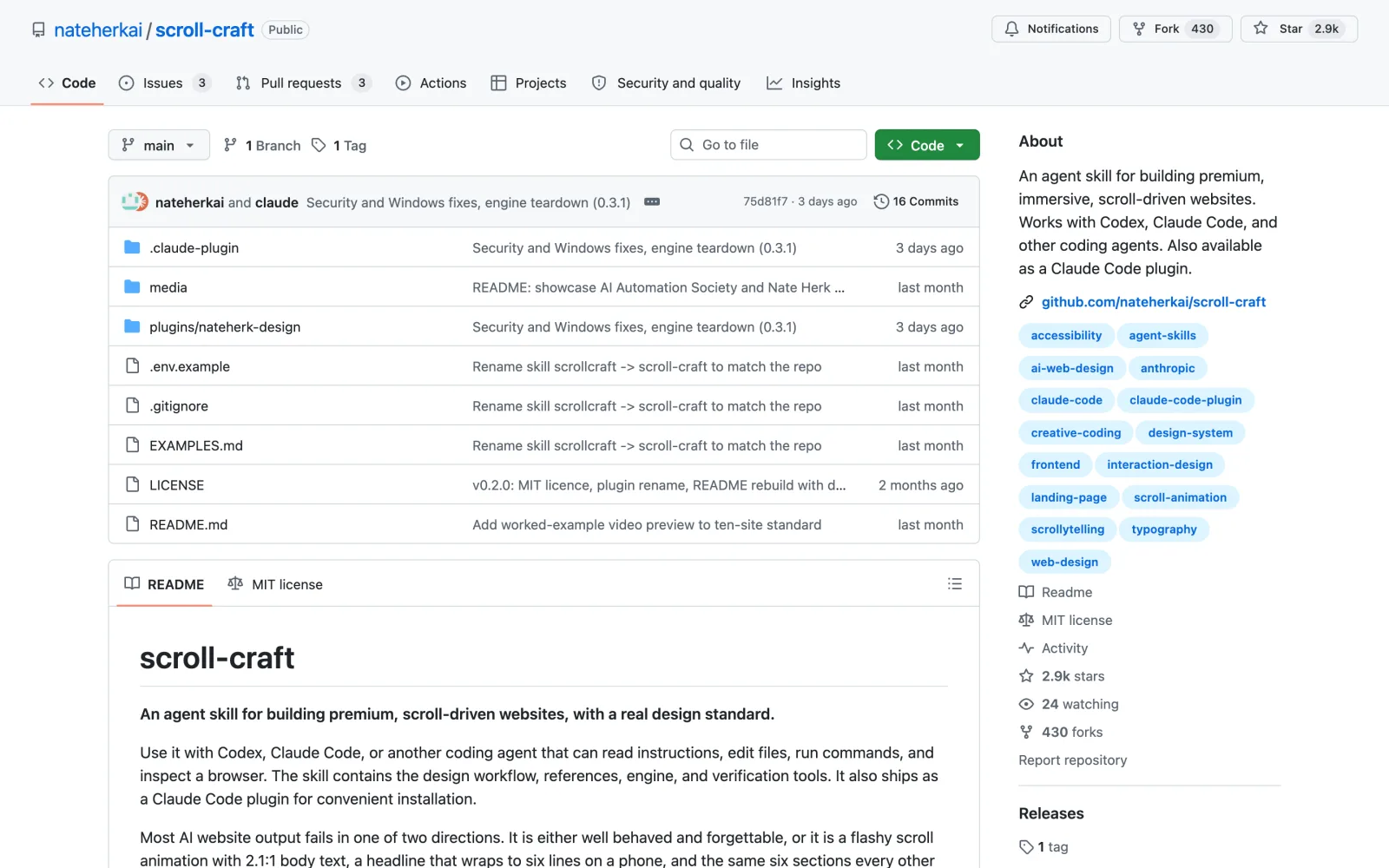 scroll-craft skill on GitHub (nateherkai/scroll-craft)