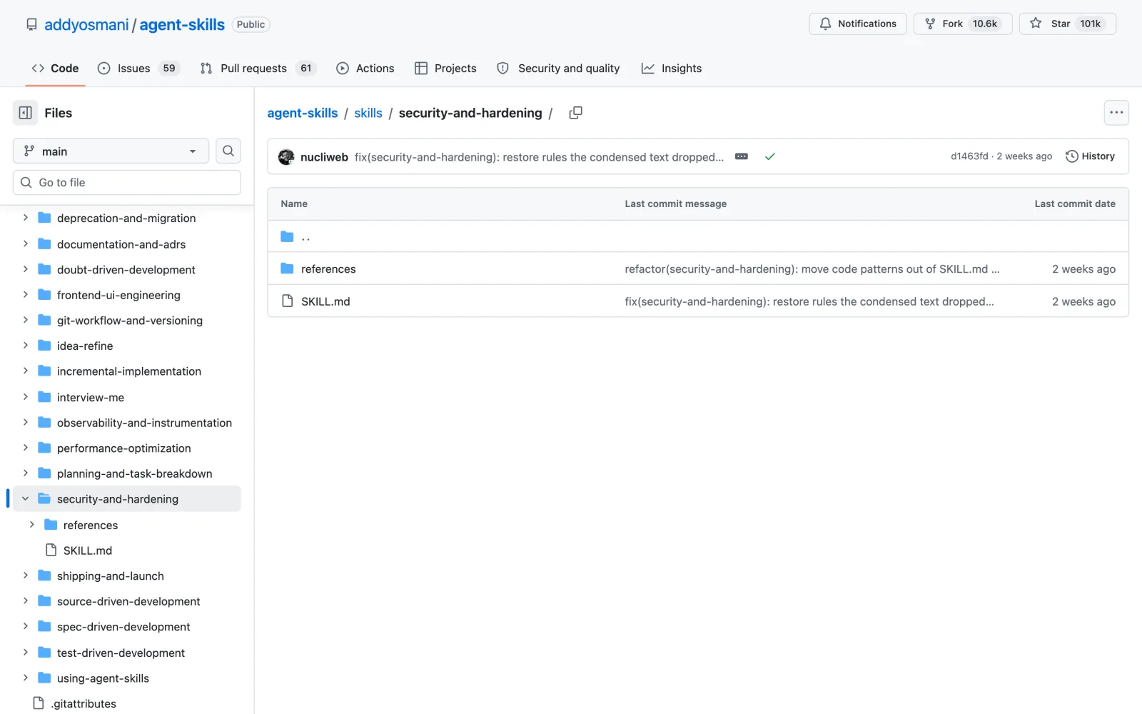 Security and Hardening skill on GitHub (addyosmani/agent-skills)