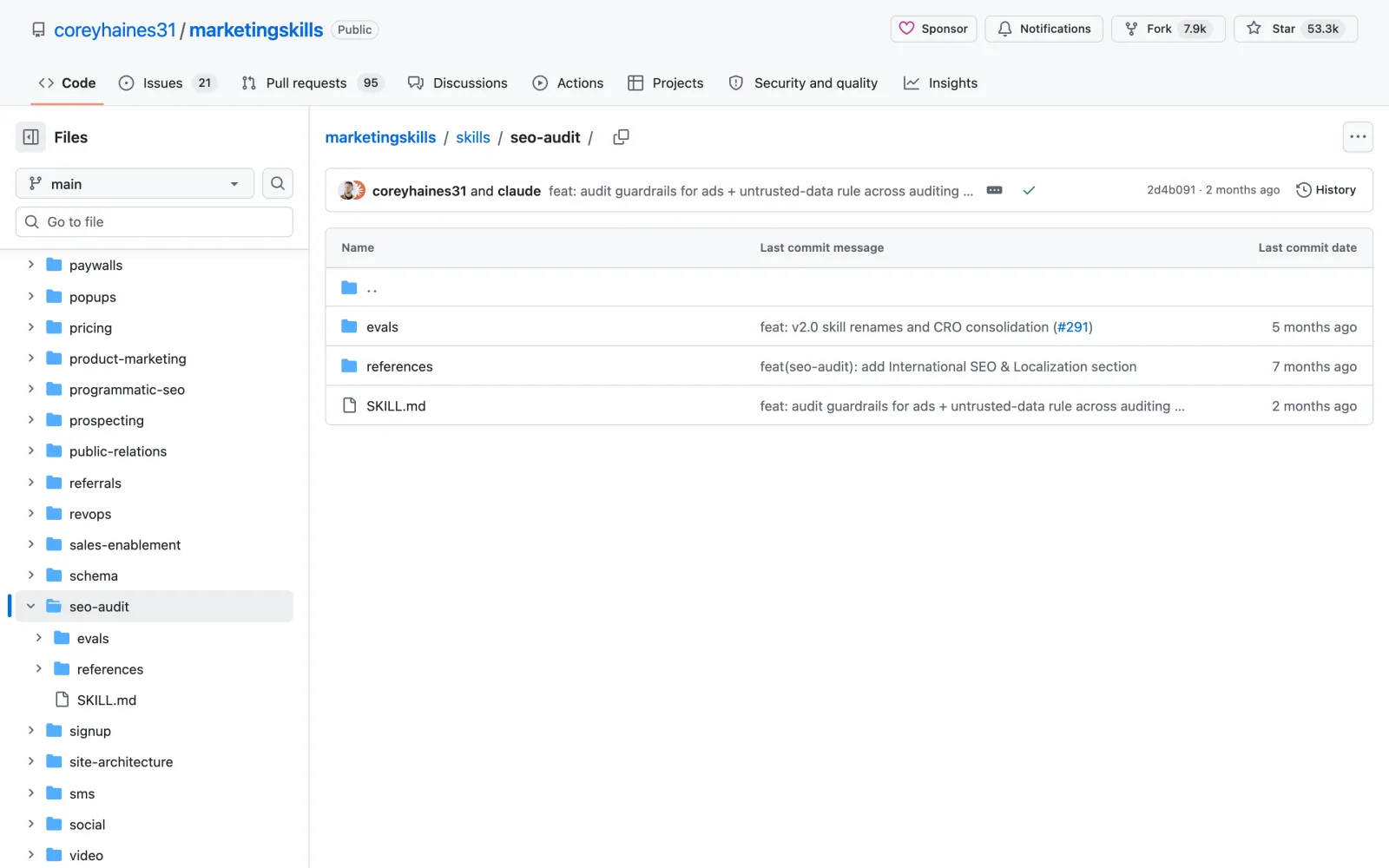 SEO Audit skill on GitHub (coreyhaines31/marketingskills)