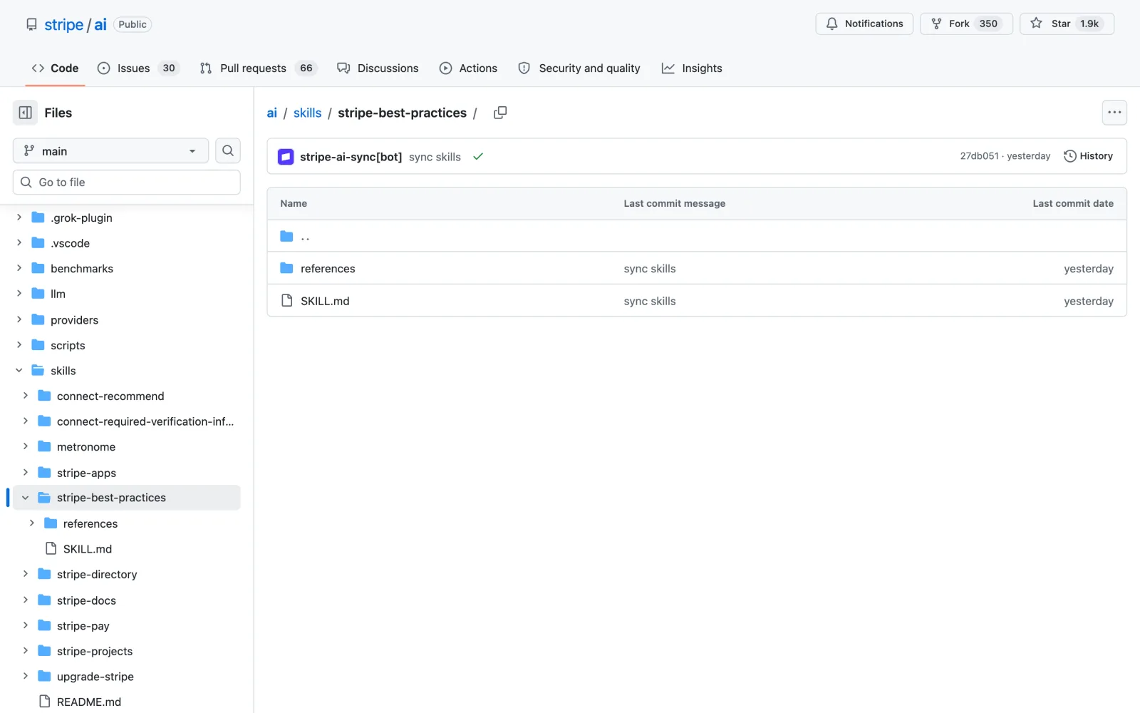 Stripe Best Practices skill on GitHub (stripe/ai)