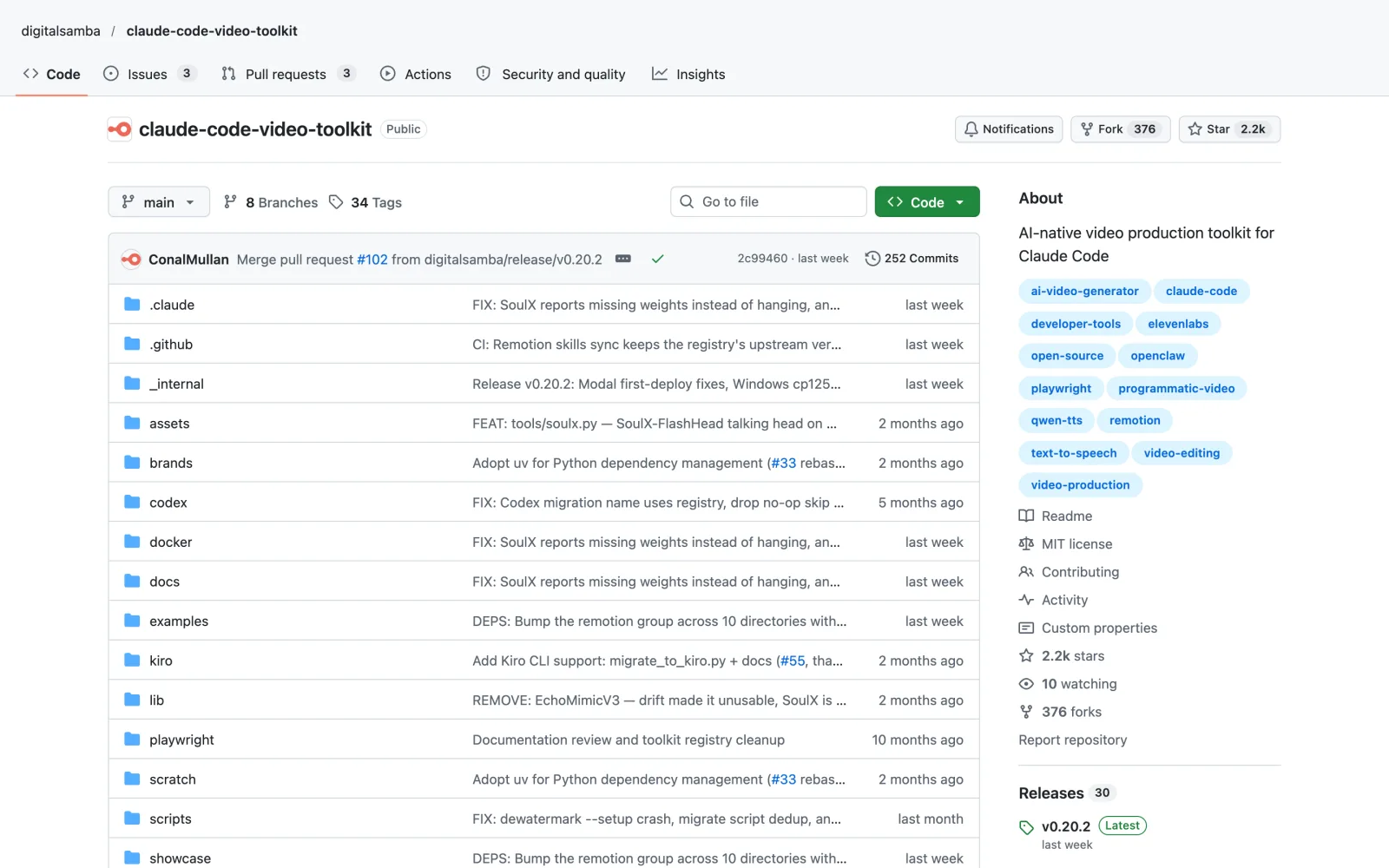 Claude Code Video Toolkit skill on GitHub (digitalsamba/claude-code-video-toolkit)