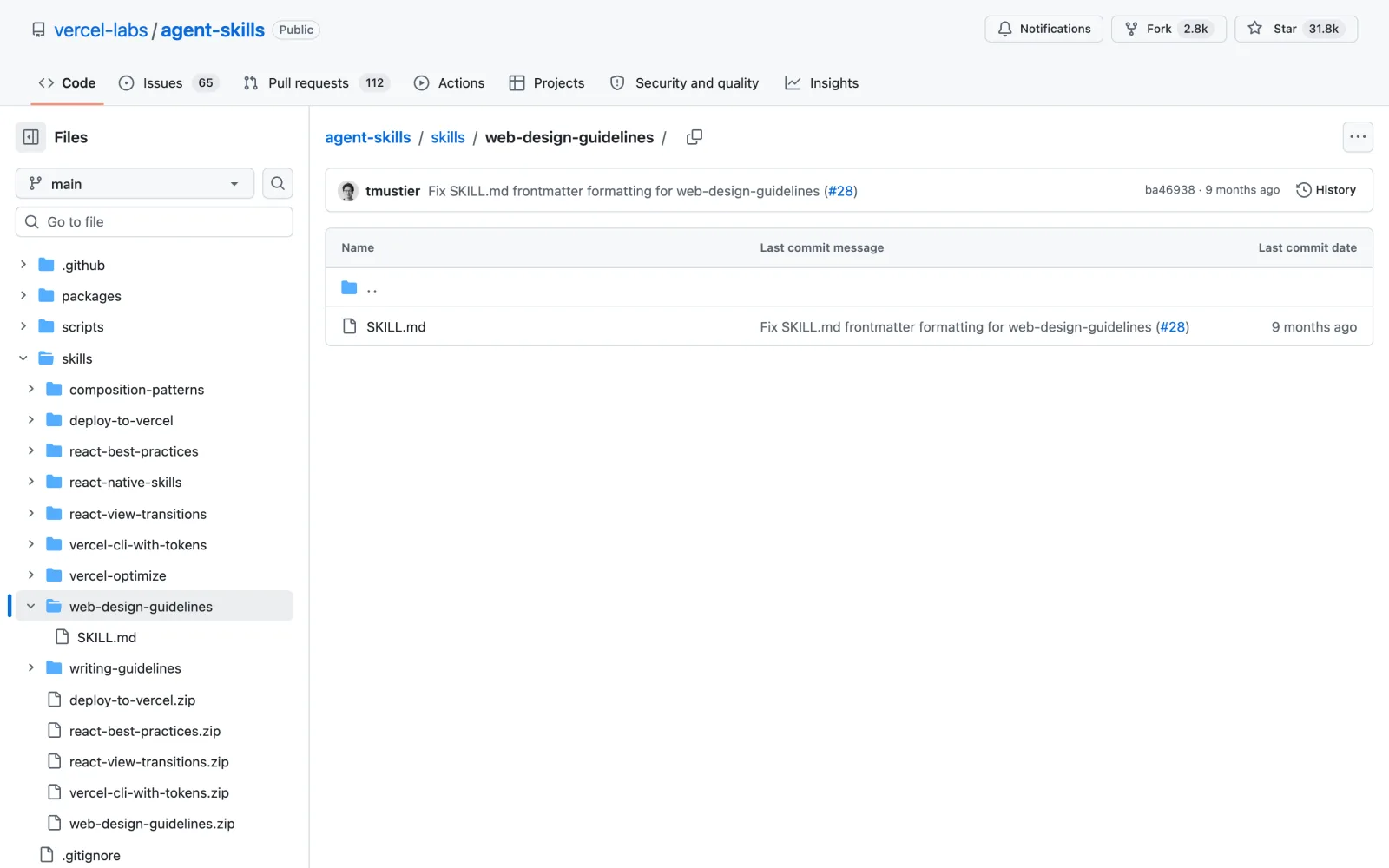 Web Design Guidelines Claude Code skill on GitHub (vercel-labs/agent-skills)